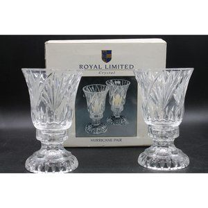 NIB New Royal Limited Crystal Hurricane Pair Poland 24% Full Lead Candle Holders